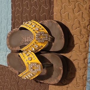Yellow bling cross flip flops